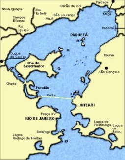 La baie de Guanabara, Rio à l'ouest, Niteroi à l'est, l'ilha da Paqueta au nord