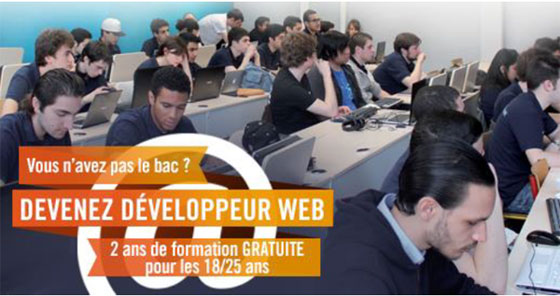 Affiche de la Web@démie, formation de développeur web réservée aux jeunes sans le bac. Affiche de la Web@démie, formation de développeur web réservée aux jeunes sans le bac.