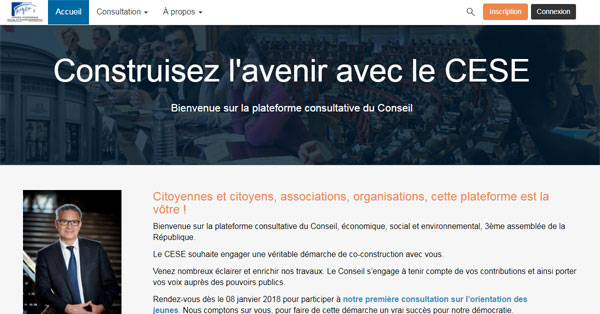 Page d'accueil de la plateforme collaborative du CESE https://participez.lecese.fr Page d'accueil de la plateforme collaborative du CESE https://participez.lecese.fr