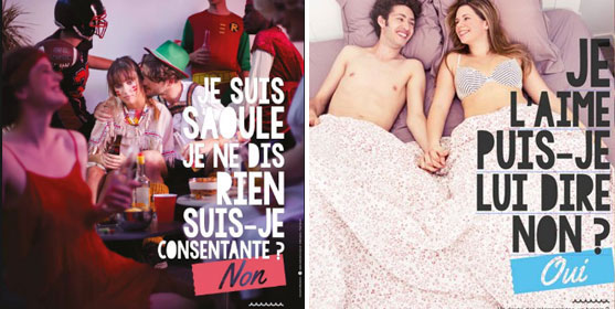 Affiches de la campagne sur le consentement de l'Espace santé étudiants de Bordeaux en 2016. Affiches de la campagne sur le consentement de l'Espace santé étudiants de Bordeaux en 2016.