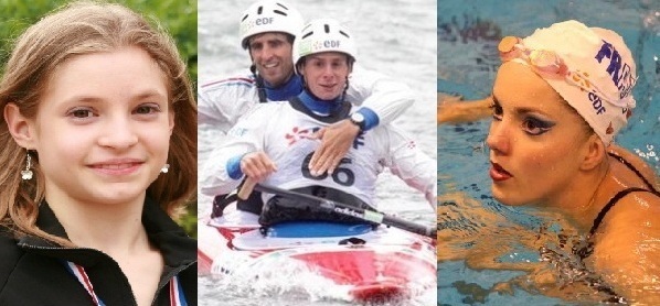 De g. à dr. : Anne  Kuhm, Matthieu Péché et son coéquipier, Sarah Labrousse.