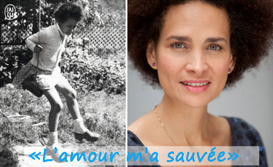 Frédérique Bedos enfant (à g.) sur la couverture de "La petite fille à la balançoire" et en 2013 (à dr. : photo de Marthe Lemelle)