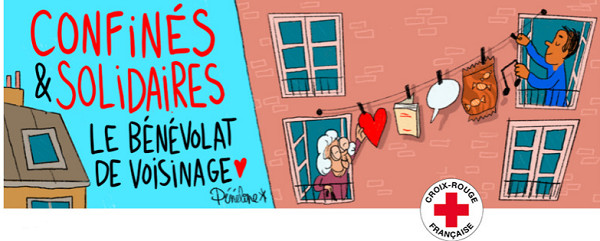 illustration de l'opération "Confinés mais solidaires" de la Croix-Rouge.