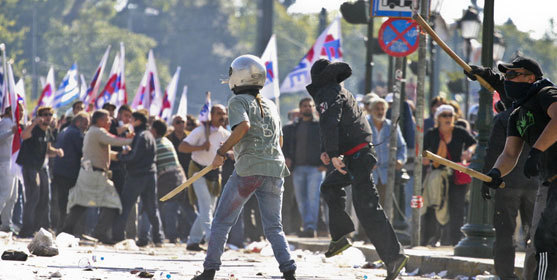 Emeutes en Grèce contre l'austérité en octobre 2011. Photo : Visilis Germanis / Dreamstime