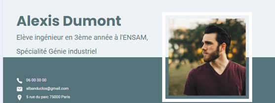 Le titre d'un CV créé avec l'outil de CV Design fisio.fr Le titre d'un CV créé avec l'outil de CV Design fisio.fr