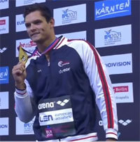 Florent Manaudou, champion d'Europe du 50m et du 100m nage libre. Florent Manaudou, champion d'Europe du 50m et du 100m nage libre.