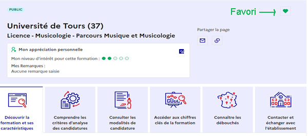 Capture d'écran d'une fiche de formation sur le site Parcoursup © MESRI