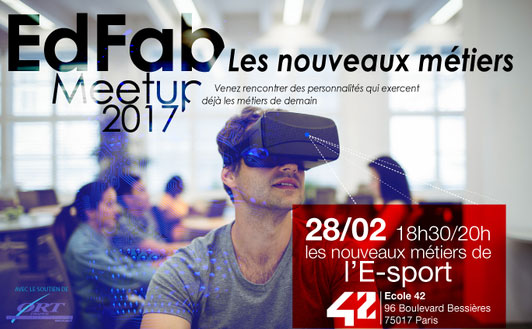 Affiche de la soirée sur les métiers du e-sport organisée par EdFab.