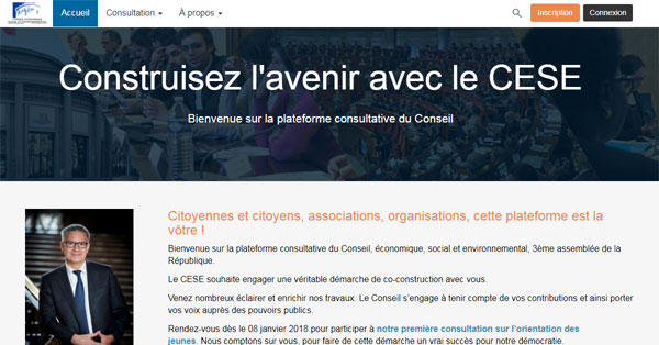 Page d'accueil de la plateforme collaborative du CESE https://participez.lecese.fr