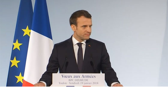Le président français prononce ses voeux 2018 aux Armées sur la base navale de Toulon © Elysée