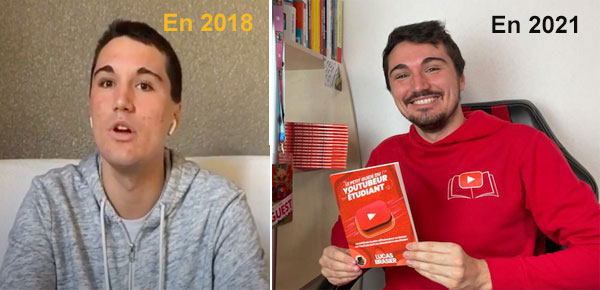 Lucas sur ses premières vidéos en 2018... et en 2021 après plus de 600 vidéos publiées !