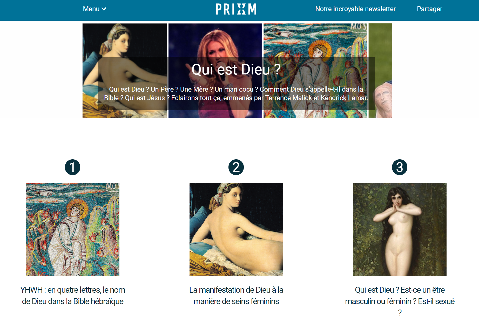 Aperçu de la saga "Qui est Dieu ?" sur PRIXM (capture d'écran). Une façon de présenter le contenu de la Bible qui interpelle le lecteur.