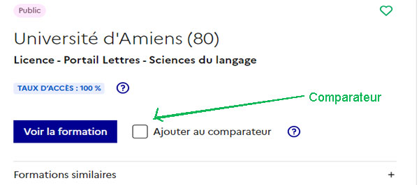 Capture d'écran d'une fiche de formation sur le site Parcoursup © MESRI